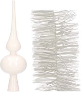 Kerstboomversiering set winter witte piek en 3x folieslingers set - Kerstboomversiering wit