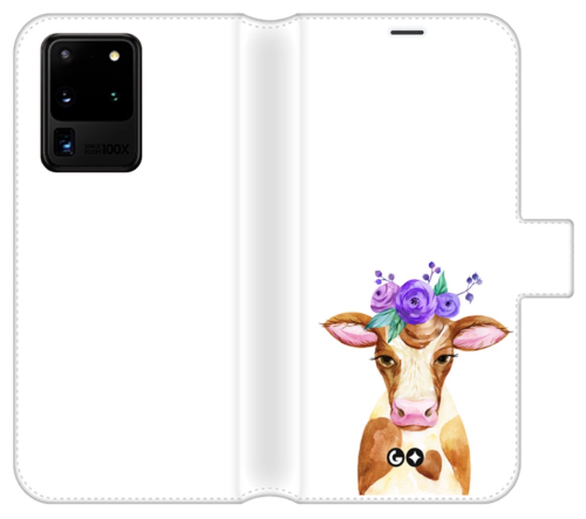 Telefoonhoesje geschikt voor Samsung Galaxy S20 Ultra - Portemonneehoesje - met pasjeshouder en magneetsluiting - Dierencollectie - Floral Cows - Paars