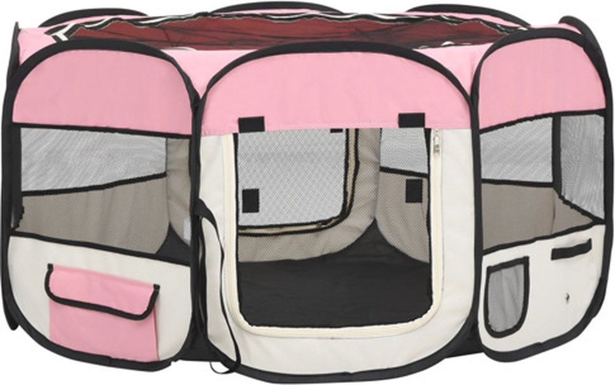 Bol.com vidaXL - Hondenren - inklapbaar - met - draagtas - 125x125x61 - cm - roze aanbieding
