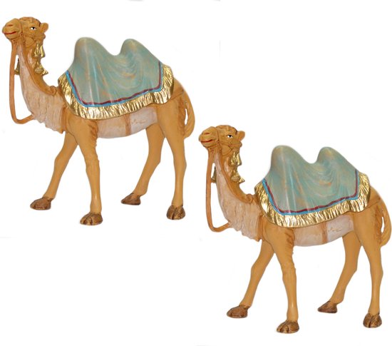 2x stuks kamelen beeldjes 16 cm dierenbeeldjes - Kerstbeeldjes/kerststal beeldjes/dierenbeeldjes