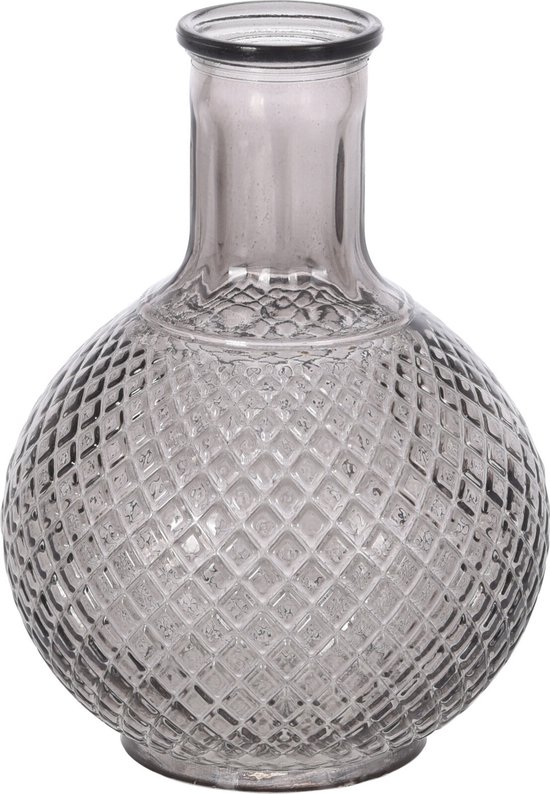 Flesvaas glas grijs 13 x 19 cm - Vazen van gestipt/geribbeld glas