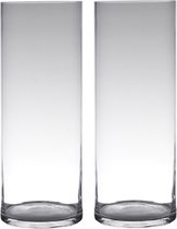 Set van 2x stuks transparante home-basics Cylinder vorm vaas/vazen van glas 60 x 19 cm - Bloemenvaas voor binnen gebruik
