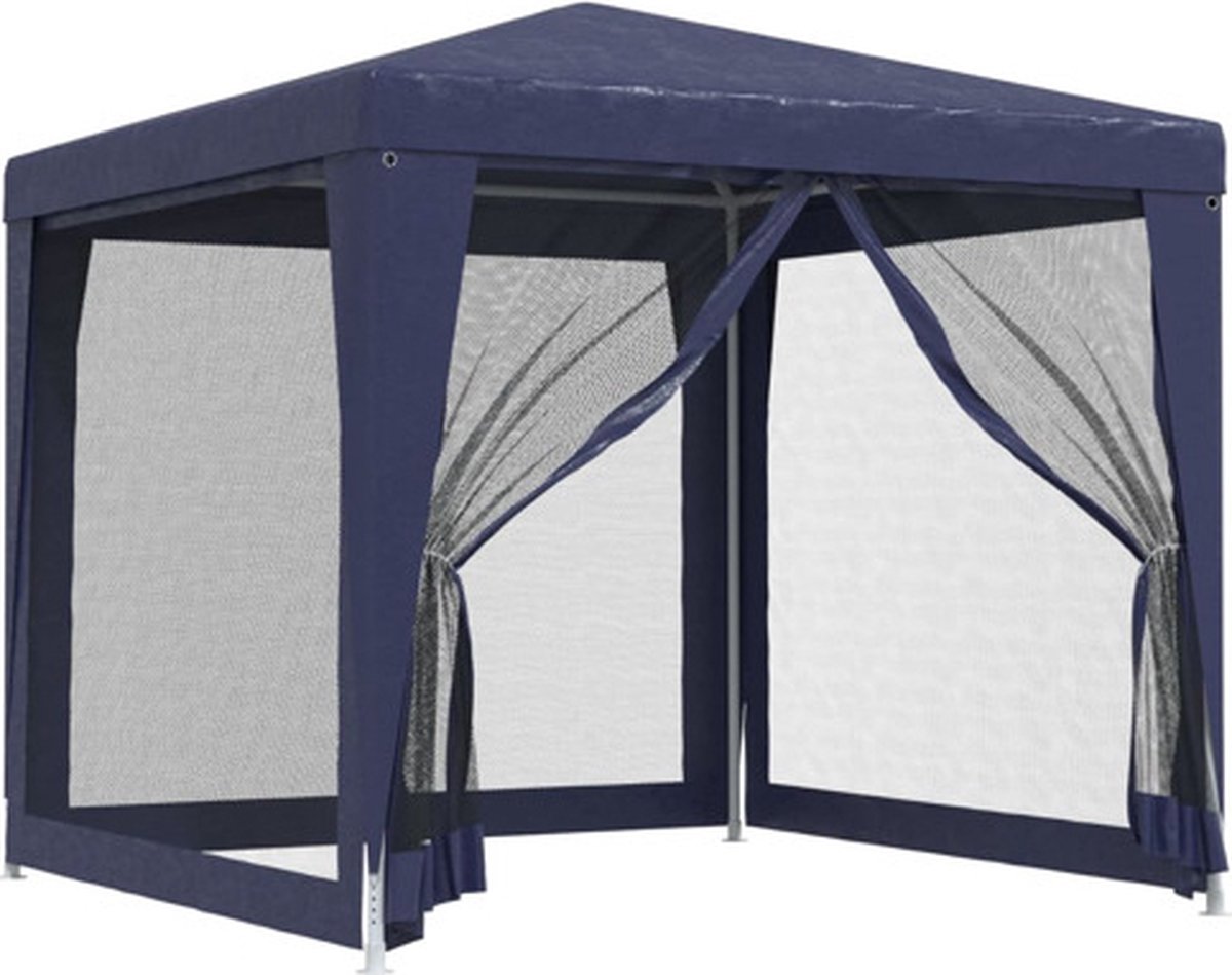 vidaXL - Partytent - met - 4 - mesh - zijwanden - 25x25 - m - HDPE - blauw