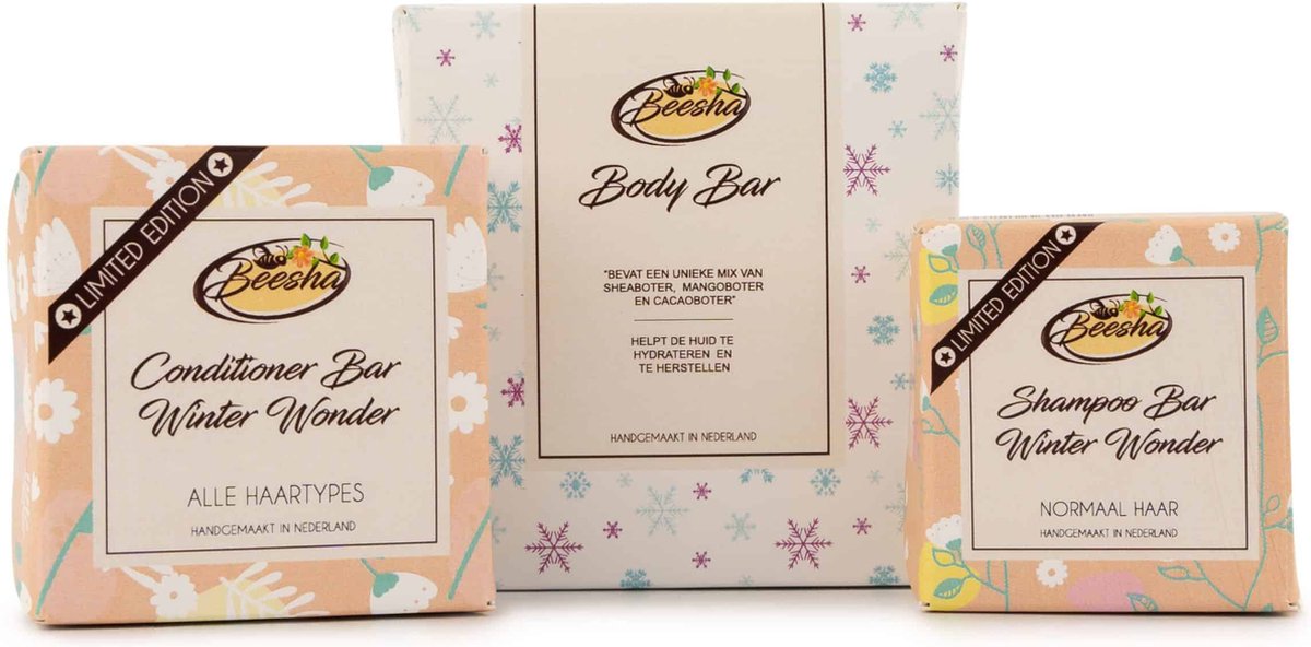 Beesha Giftbox Winter Wonder | Bevat een Shampoo, Conditioner, en Body Bar | 100% Plasticvrije en Natuurlijke Verzorging