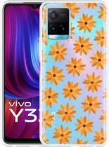 Vivo Y33s Hoesje Oranje Bloemen - Designed by Cazy