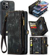 CaseMe Hoesje Met Pasjeshouder Geschikt voor iPhone 14 - Caseme Luxe Lederen 2 in 1 Portemonnee Bookcase - Zwart