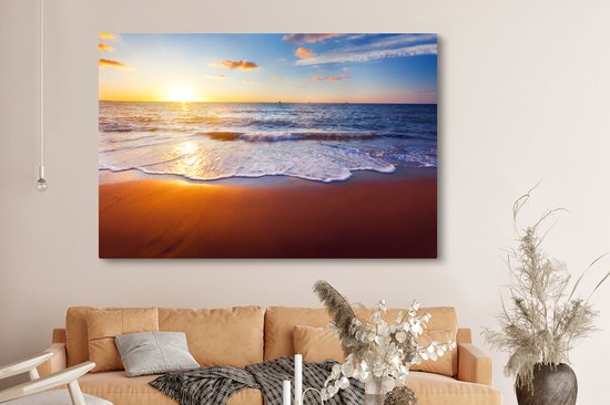 OneMillionCanvasses - Toile - Peinture - Plage - Mer - Soleil - Horizon - Peintures sur toile - Photo sur toile - 150x100 cm - Salon