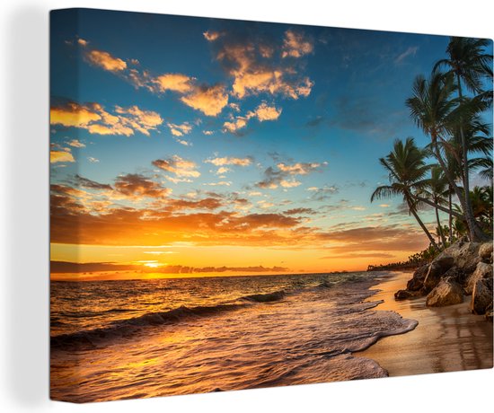 Canvas schilderij Strand - Horizon - Palmboom - Zee Landschap - Foto op canvas -... |