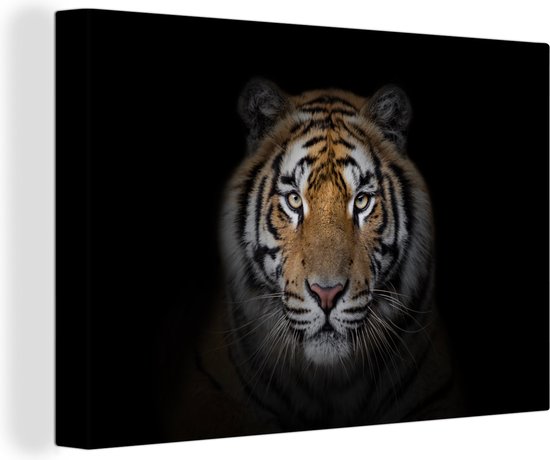 Toile - Tigre - Zwart - Animaux - Décoration murale - 90x60 cm - Peinture sur toile - Toile canvas