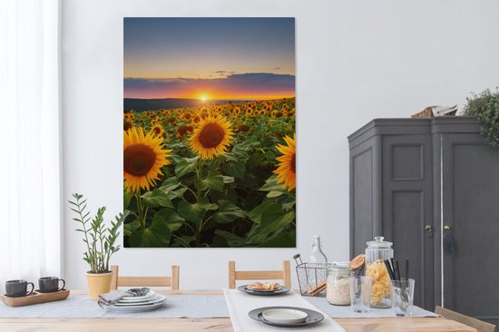 Peinture sur toile - Photo sur toile - Tournesol - Fleurs - Nuages - Ciel - Lumière du soleil - Décoration de chambre - Fleurs sur toile - 120x160 cm - Chambre