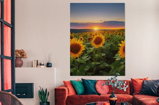 Peinture sur toile - Photo sur toile - Tournesol - Fleurs - Nuages - Ciel - Lumière du soleil - Décoration de chambre - Fleurs sur toile - 120x160 cm - Chambre