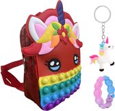 Speelgoed 3 jaar - Fidget Toys - 3-Pack - Fidget speelgoed - Unicorn - Fidget Toys pakket - Tasje 17 x 6 x 23 cm - Eenhoorn - Eenhoorn tasje - Unicorn tasje - armbandje - 3D-sleutelhanger - rood
