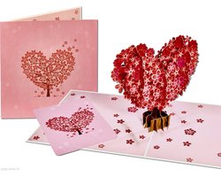 Popcards popupkaarten - Sakura Kersen bloesem Hart Hartvorm roze Kersenboom Liefde Geluk Leven Troost Overlijden Bloemen pop-up kaart 3D wenskaart