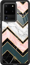 Casimoda® hoesje - Geschikt voor Samsung Galaxy S20 Ultra - Marmer Triangles - Luxe Hard Case Zwart - Backcover telefoonhoesje - Multi