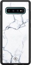 Casimoda® hoesje - Geschikt voor Samsung Galaxy S10+ - Marmer Grijs - Luxe Hard Case Zwart - Backcover telefoonhoesje - Grijs