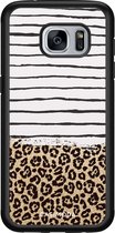 Casimoda® hoesje - Geschikt voor Samsung Galaxy S7 - Luipaard strepen - Zwart TPU Backcover - Luipaardprint - Bruin/beige