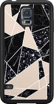 Casimoda® hoesje - Geschikt voor Samsung Galaxy S5 - Abstract Painted - Zwart TPU Backcover - Geometrisch patroon - Bruin/beige