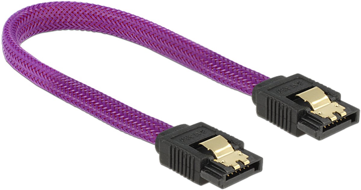 Premium SATA datakabel - nylon - SATA600 - 6 Gbit/s / paars - 0,20 meter