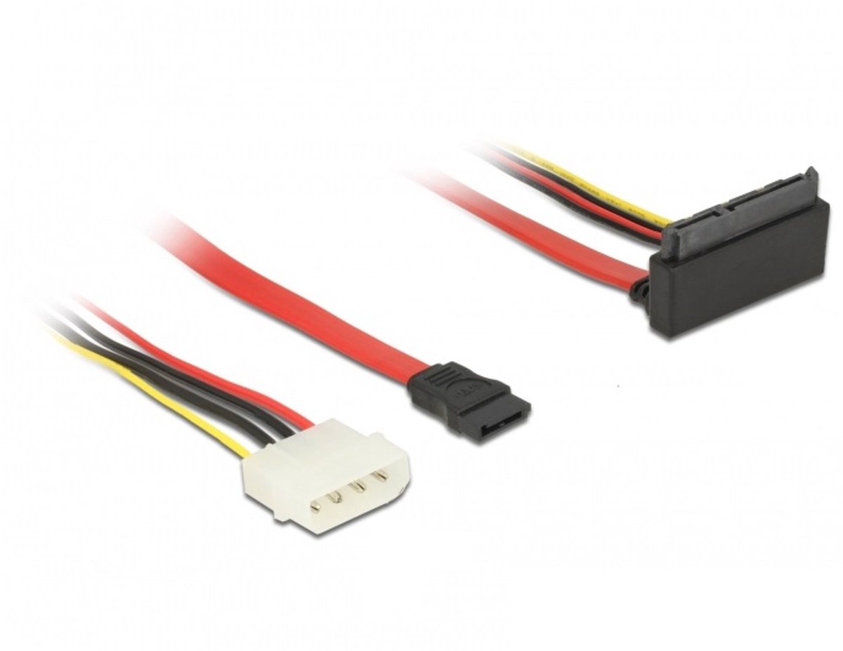 SATA haaks naar SATA data- en Molex voedingskabel - SATA600 - 6 Gbit/s / rood - 0,30 meter