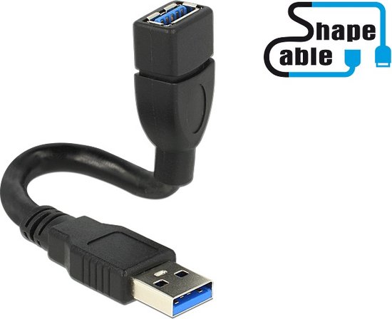 USB naar USB vormbare verlengkabel - USB3.0 - tot 2A / zwart - 0,15 ...