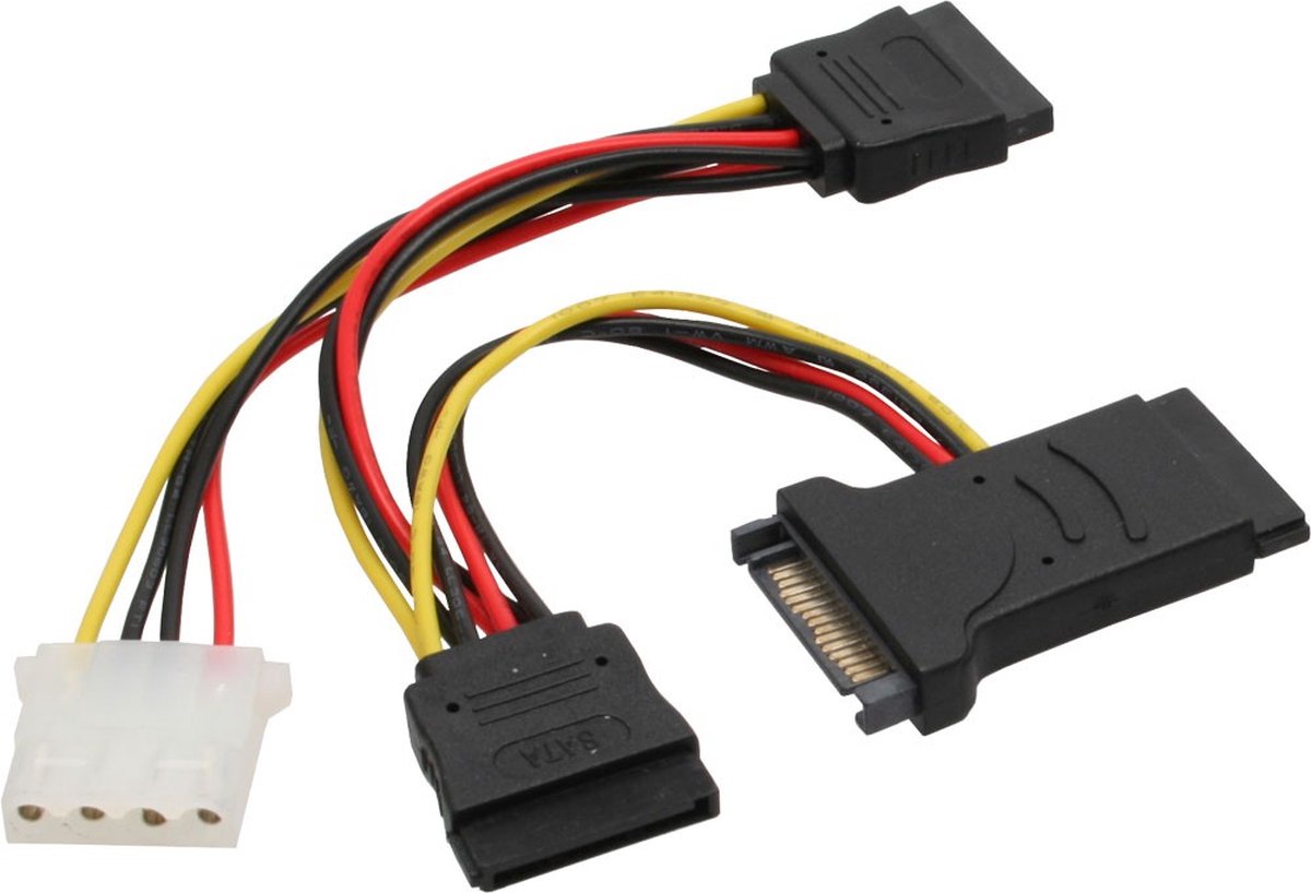 SATA (m) - 3x SATA (v) en 1x Molex (v) splitter - 0,15 meter
