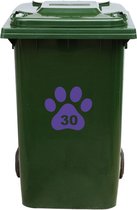 Kliko Sticker / Vuilnisbak Sticker - Hondenpoot - Nummer 30 - 18x16,5 - Paars
