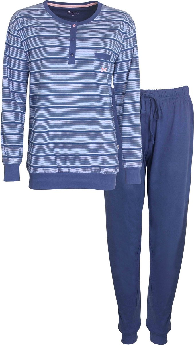Tenderness Dames Pyjama - Jersey Kwaliteit - Polo Sluiting - Blauw