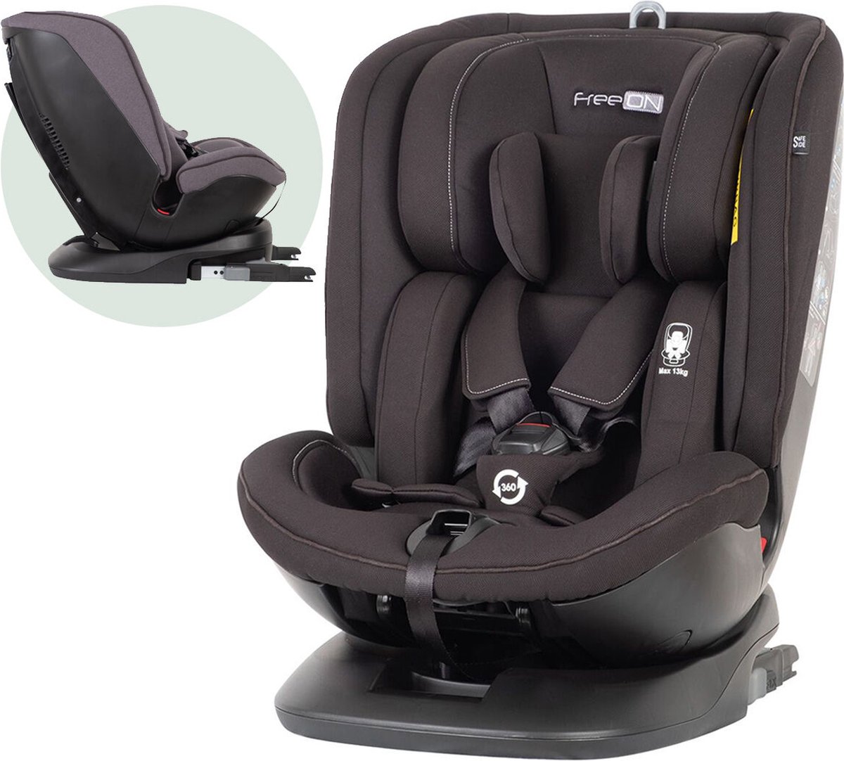FreeON autostoel Atlas 360° met isoFix Zwart (0-36kg) - Groep 0-1-2-3 autostoel voor kinderen van 0 tot 12 jaar