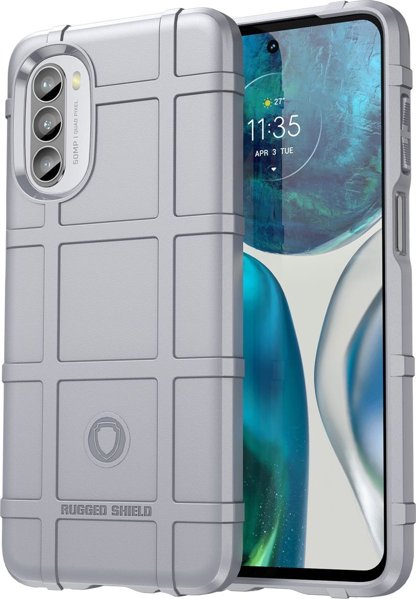 Mobigear Hoesje geschikt voor Motorola Moto G82 Telefoonhoesje Flexibel TPU | Mobigear Rugged Shield Backcover Shockproof | Schokbestendig Moto G82 Telefoonhoesje | Anti Shock Proof - Grijs