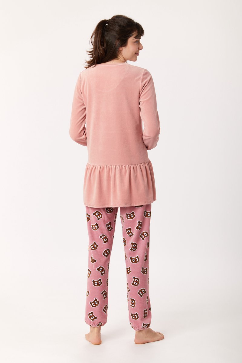 Woody pyjama velours filles/femmes - vieux rose - hibou - 222-1-PDL- V/ 360  - taille XXL | bol.com