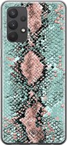 Casimoda® hoesje - Geschikt voor Samsung A32 4G - Slangenprint pastel mint - Backcover - Siliconen/TPU - Mint