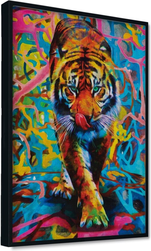 Akoestisch schilderij AcousticPro® - paneel met gekleurde tijger - design 155