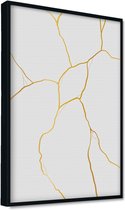 Akoestische panelen - Geluidsisolatie - Akoestische wandpanelen - Akoestisch schilderij AcousticPro® - paneel met gouden Japanse Kintsugi kunst - design 140 - Premium - 100X150 - Wit- Wanddecoratie - woonkamer - geluidsdemper - studio schuim