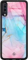 Coque Samsung Galaxy A50 en verre - Marbre bleu rose - Multi - Hard Case Zwart - Coque arrière pour téléphone - Marbre - Casimoda