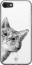 Casimoda® hoesje - Geschikt voor iPhone SE (2020) - Peekaboo - Siliconen/TPU telefoonhoesje - Backcover - Kat - Zwart