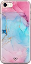 Casimoda® hoesje - Geschikt voor iPhone 8 - Marmer blauw roze - Siliconen/TPU telefoonhoesje - Backcover - Marmer - Multi