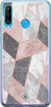 Casimoda® hoesje - Geschikt voor Huawei P30 Lite - Stone grid marmer / Abstract marble - Siliconen/TPU - Soft Case - Roze - Geometrisch patroon