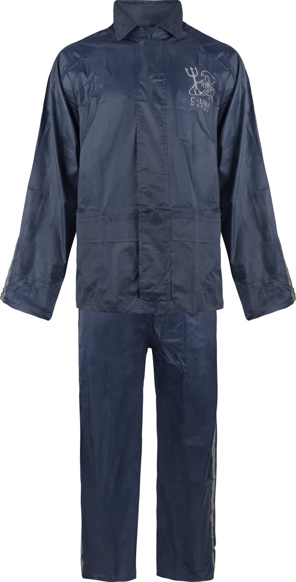 C-Line Regenpak met Capuchon - Blauw - Reflecterend  - Nieuw Model - Volwassen maat XL