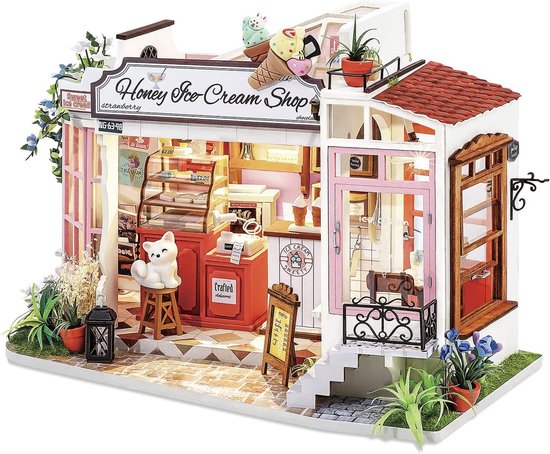 Miniatuur DIY poppenhuis keuken kits DIY hout mini huis model volwassenen kinderen (Honey Ice Cream Shop)