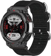 Nylon Smartwatch bandje - Geschikt voor Amazfit T-Rex 2 nylon gesp bandje - zwart - Strap-it Horlogeband / Polsband / Armband