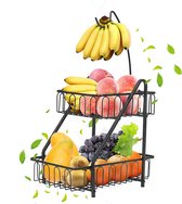 Fruitmand met bananenhouder - 2 verdiepingen -  roestvrij staal – modern – fruitetagère – staand – multifunctioneel - groenteframe voor keuken