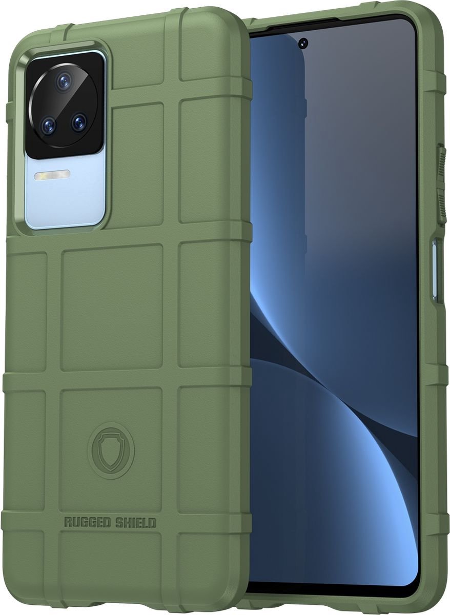 Mobigear Hoesje geschikt voor POCO F4 Telefoonhoesje Flexibel TPU | Mobigear Rugged Shield Backcover Shockproof | Schokbestendig POCO F4 Telefoonhoesje | Anti Shock Proof - Groen