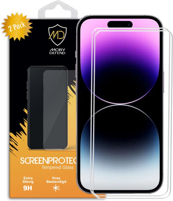 2-Pack iPhone 14 Pro Screenprotectors - MobyDefend Case-Friendly Screensavers - Gehard Glas - Glasplaatjes Geschikt Voor iPhone 14 Pro