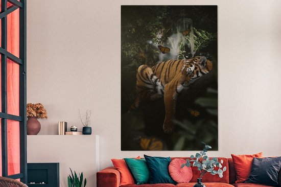 Toile - Nature - Papillon - Tigre - Jungle - Décoration murale - 120x180 cm - Intérieur toile
