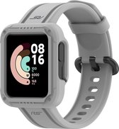 Siliconen Smartwatch bandje - Geschikt voor Xiaomi Mi Watch Lite siliconen bandje met frame - grijs - Strap-it Horlogeband / Polsband / Armband