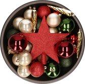 Decoris kerstballenmix - 33 stuks - 5/6/8cm - met piek - kunststof