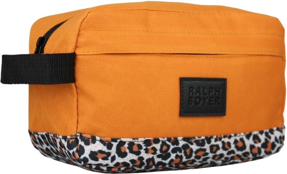 Fana Bags - Toilettas oranje panterprint - Dames toilettas - Reis toilettassen - Toilettas/make-up tas met handvat voor heren/dames