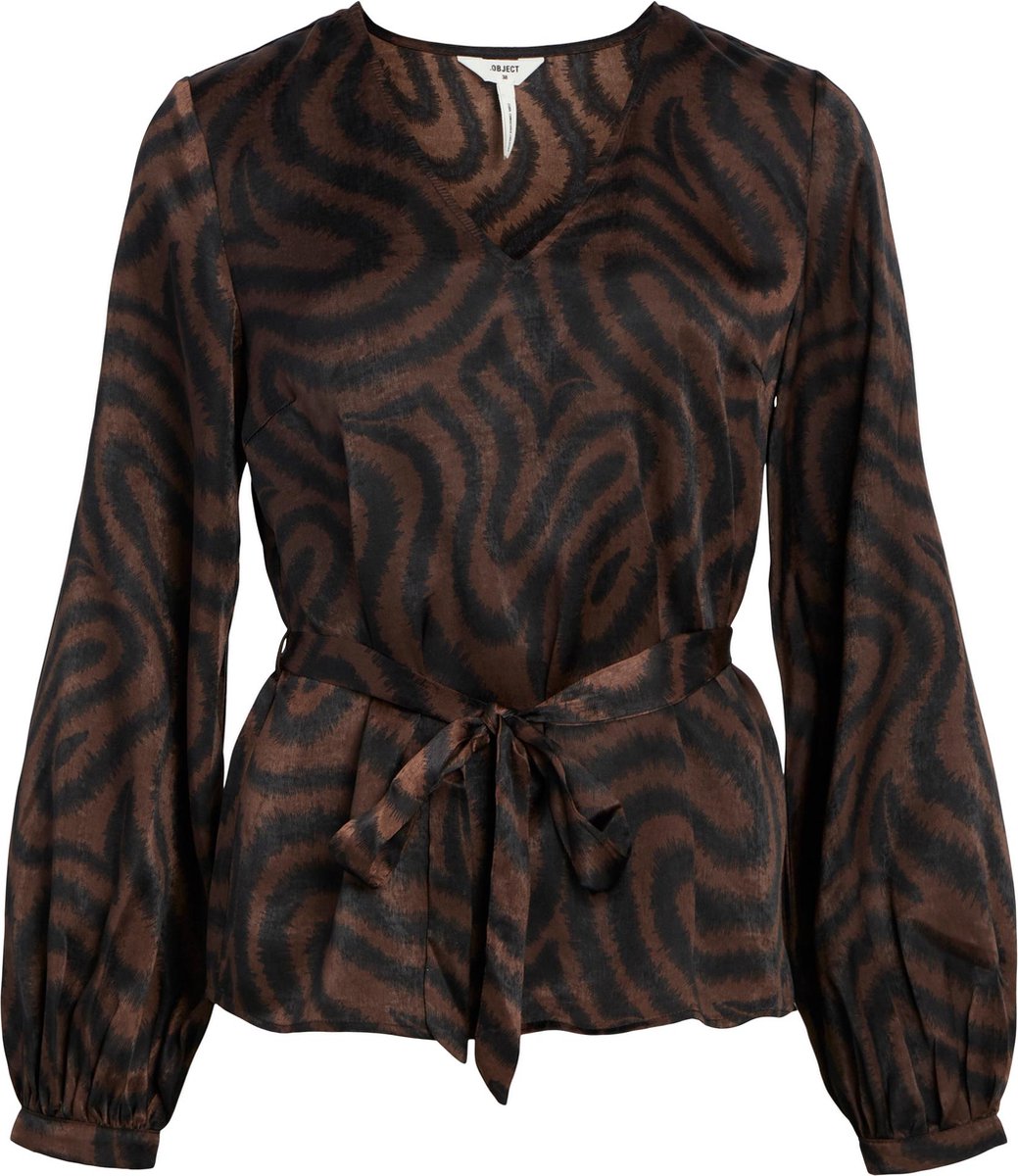 Object OBJPAPAYA L/S V-NECK TOP A DIV Dames Top Dark Earth - Maat 42