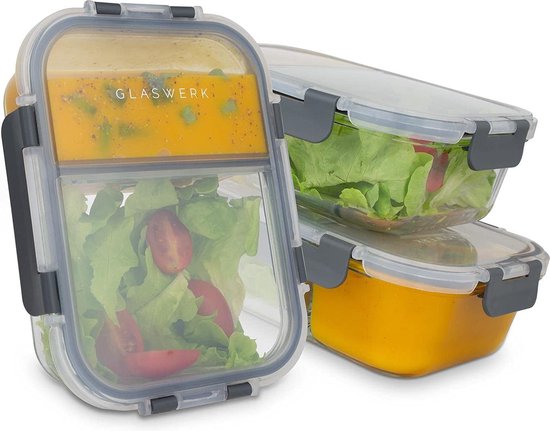 Glazen maaltijdvoorbereidingscontainers - [5 Pack] Gezonde maaltijdvoorbereidingsdozen met luchtdichte deksels - luchtdicht glas, BPA- vrij en lekbestendig