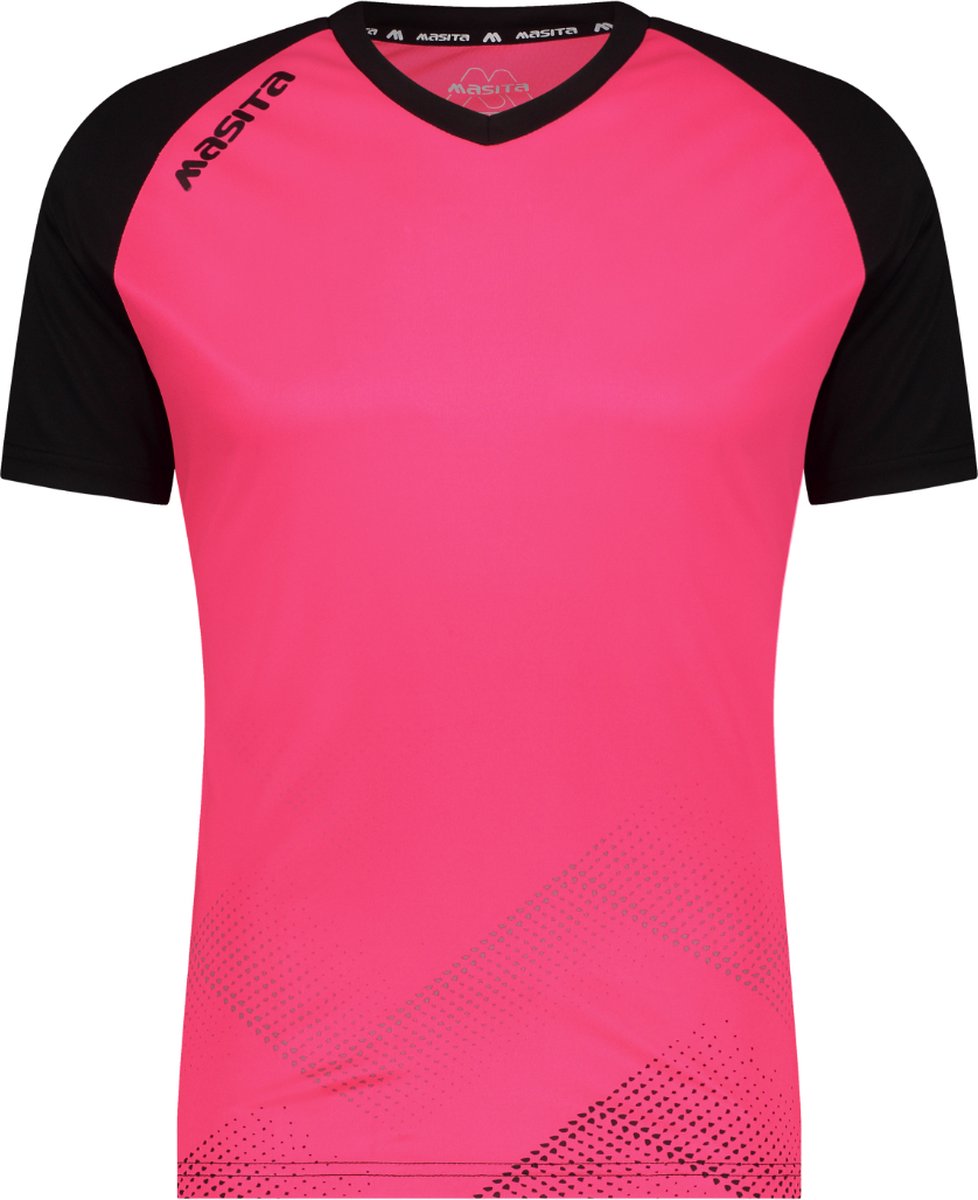 Masita | Riva Dames & Heren T-Shirt Unisex Sportshirt Korte Mouwen - PINK/BLACK - 140